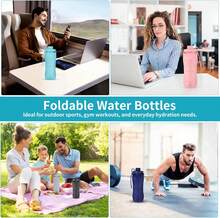 YCTMALL Silicone Collapsible Water Bottles,Lightweight Reusable Leakproof For Traveling Camping Hiking Cycling Sports Outdoor,Foldable Portable Travel Water Bottle 600ML Dark Grey And Purple 2Pack. - Màu tím - Xem 4