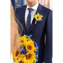 TingeTime Boutonniere para hombres boda novio y mejor hombre para ceremonia de boda aniversario cena formal y matrimonio rustico de primavera girasol y azul real - Girasol azulreal - Ver 3