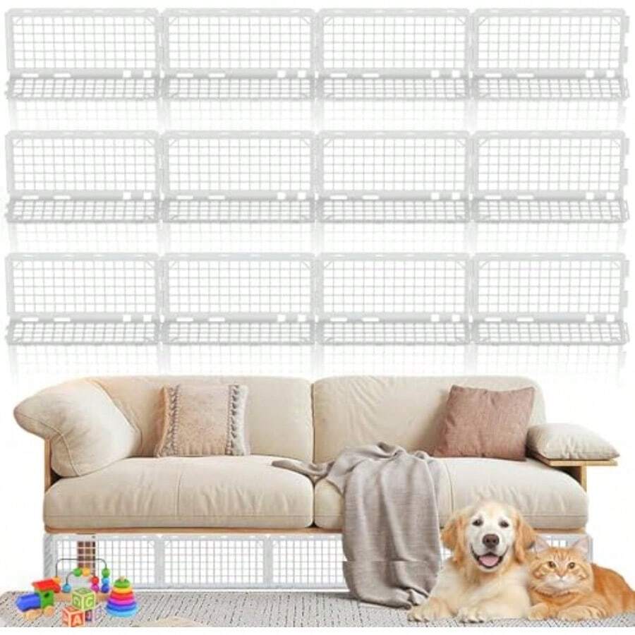 12 Pcs Under Couch Blocker 37 * 16.5 Cm Under Bed Blocker For Pets Furniture Couch Guards Bumper For Stopping Cats Dogs From Getting Under Sofa Gap White