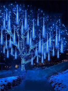 1 set/8 pièces Lumières solaires de pluie de météores pour l'extérieur, guirlandes de fées étanches pour Noël, ambiance festive, fêtes et célébrations du Nouvel An, convient pour la décoration d'hiver, la décoration du sapin de Noël, la scène de Noël dans le jardin, l'allée, le couloir, la terrasse, la clôture, le chemin, la cour, les marches, un merveilleux cadeau de Noël.