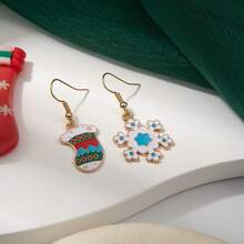 New Asymmetric Christmas Snowflake Bell Earrings, Fresh And Sweet Cartoon Drip Oil Reindeer And Bear Earrings, Holiday Jewelry For Women