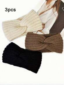 3 piezas Diadema calentadora de orejas de invierno, diadema tejida gruesa para clima frío para niños y adultos, accesorios para el cabello