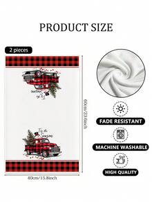 2pcs Red Truck And Snowman Printed Kitchen Towels, Polyester Hand Towels With Christmas Pattern, Super Soft Woven Dishcloths, Machine Washable, Ideal For Restaurant, Kitchen, Christmas Holiday Decoration And Gifting - Multicolor - View 3