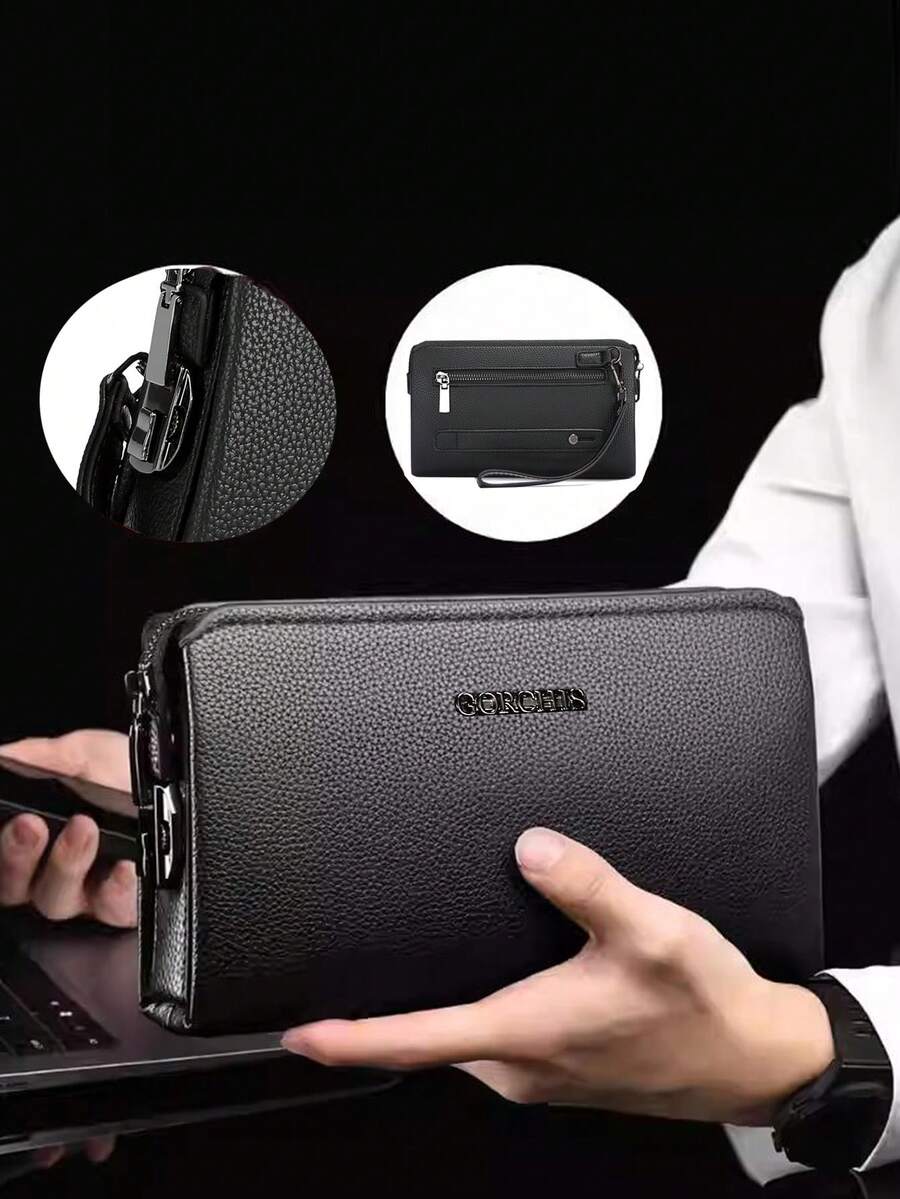 gorchis New Fashion Men's Clutch Bag With Password Lock, Anti-Theft Large Capacity Handbag, Long Wallet, PU Leather, Black, Men's Bag With Multiple Compartments, Business & Casual