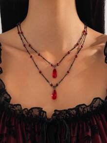 2 piezas Collar con colgante de gota de estilo gótico vintage punk con decoración de borla de metal, collar gargantilla de varias capas para mujer, adecuado para uso diario, fiesta de Halloween, regalo para amigos