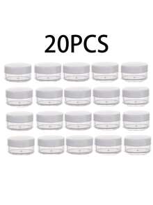 Przezroczyste, puste słoiki na próbki kosmetyków 20/10/5/1 szt./50 szt. (wraz z łyżeczką) / 5 g, plastikowe słoiki, wielokolorowy krem do twarzy i balsam, szminka, cień do powiek, puder do paznokci, biżuteria, eleganckie i małe, wygodne w noszeniu, wielokrotnego użytku, akcesoria podróżne (różowy, biały, czarny)