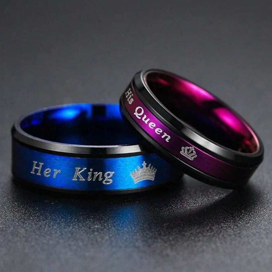 Wedding Band Couple Rings Jewelry Accessories Fashion Blue/Purple Couple Her King And His Queen Stainless Steel Wedding Rings For Lover's Men Rings/Women RingsDaily Ware Best Gift For Friends And Family - Women Ring - View 1