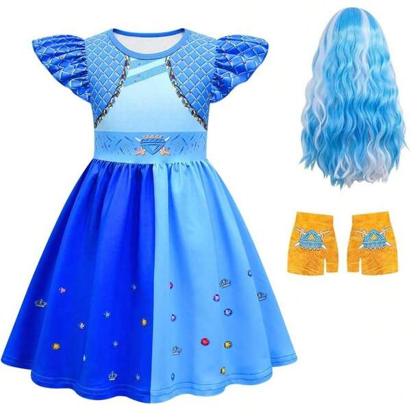 Rise Red Costume Jumpsuit Princess Outfit With Wig And Gloves Halloween Costumes 5 - 12Y