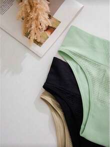 Kit 3 Women's Ribbed Panties, High Waist, Premium Comfort - Assorted Colors - 彩色 - 查看 3
