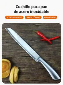 Cortador de pan de acero inoxidable con mango negro ergonómico - perfecto para tostadas, pasteles y pasteles - un esencial de cocina duradero - Plateado - Ver 2
