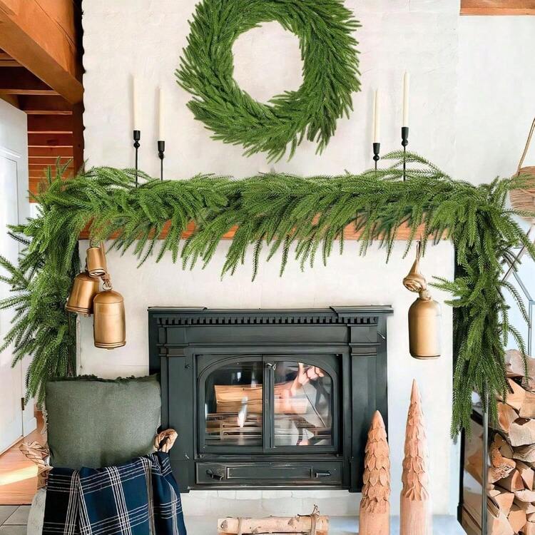1 st 75-tums krans av Norfolkfuru, tätt vävd realistisk konstgjord grön tallgirlang, juldekor - för inomhusdekoration, öppen spis, bordsskiva, trappa, vinter, sovrum, fest, jul Juldekorationer Hem Julklappar Juldekoration - Grön rotting - Visa 1