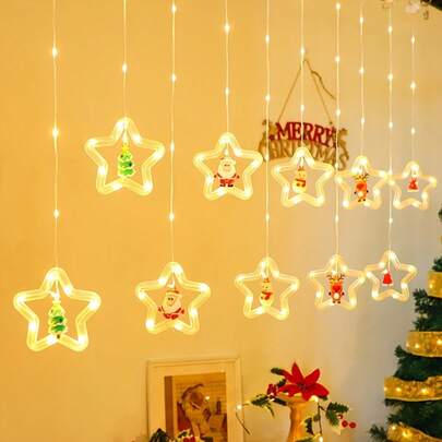 1pc Christmas Star Window Curtain Light[USB Powered]Suitable For Christmas, Wedding, Party, Holiday, Gift, Home Decor, Bedroom Decor, Room Decor, Party Decor, Wall Decor, Birthday Decor, Garden Decor, Holiday Decor