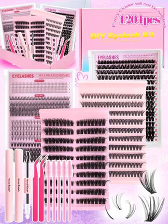 4 Boxes Cluster Lashes Box, Mix Styles False Eyelashes With Bond And Seal, Tweezer, Brush, D Curl Self-Grafting False Eyelashes, DIY Eyelash Extension For Beginners, Daily Wear, Music Festivals, Festival Makeup, Party Lashes, Natural Look, Fluffy Lashes, Durable Adhesive