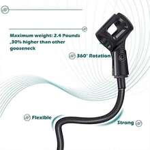 1 Unidad Soporte de Micrófono de Cuello de Ganso Profesional de Alta Calidad, Ajustable 360° con Diseño Flexible y Fijación Segura, Ligero Plegable y Portátil para Fácil Transporte y Almacenamiento, Material Duradero de Plástico y Metal Resistente, Sujetador para Mesas hasta 2.4 Pulgadas Ideal para Computadora Atril Escritorio de Enseñanza Mesa de Café, Perfecto para Cursos Online Grabación de Canto Creación Musical Podcast Transmisiones en Vivo Estudio en Casa Radiodifusión, para Músicos Streamers Estudiantes Profesores Viajes de Negocios - Negro - Ver 5