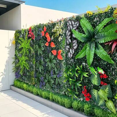 1pc Realistic Artificial Plant Wall Art Decor, Lifelike Reproduction Of Agave, Ferns, Palm Leaves And Various Floral Plants, Textured Leaves And Flowers - Indoor/Outdoor Lawn, Home Wall Decor, UV-Resistant Plastic Material, Maintenance-Free, Suitable For Home, Office, Commercial Spaces Year-Round Decoration, Outdoor Artificial Greenery And Flowers