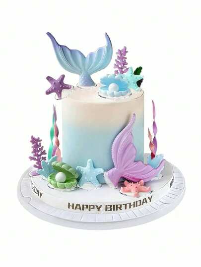 17 piezas Decoraciones de Pastel con Cola de Sirena, Decoraciones de Pastel de la Serie Océano, Accesorios de Decoración de Pastel con Cola de Sirena Fantasía, Adornos de Pastel con Algas, Coral, Conchas y Estrellas de Mar, Aptos para Decoración de Bautizo, Decoración de Pastel de Cumpleaños, Decoración de Pastel de Baby Shower, Suministros de Fiesta con Decoración de Pastel con Tema de Sirena (Material de Goma Suave, Reutilizable)