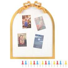 Vintage Arched Linen Cork Board With Gold Bow Knot 21"X 16" Decorative Bulletin Board Iron Frame Large Pin Corkboard For Notes Photos Reminders Elegant Corkboard For Wall Home Office Decor - 如圖 - 查看 2