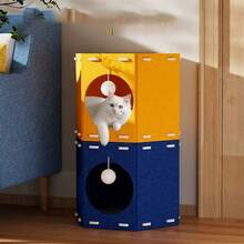1pc Felt Cat Scratching Board & Cat Bed 2-In-1 Cat Toy, New Design Cat Bed Bucket, Double Layer Cat Climbing Tree - Multicolor - View 4