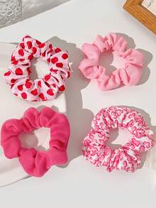 4个Y2K风格女孩粉色可爱情人节爱心针织发圈，弹力发绳，适合日常、休闲、派对、通勤、节日等场合，情人节发圈，马尾辫发饰