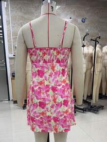 Women Spaghetti Strap Satin Mini Dress Backless Smocked Cami Short Dress Silky Party Evening Mini Dresses - 淺藍色 - 查看 8