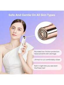 Épilateur facial indolore pour femmes - Appareil électrique avec tête à double anneau pour éliminer les poils follets sur le visage et les lèvres, lumière LED, plaqué or 18 carats, design compact et petit