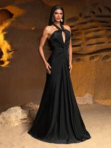 Faeriesty Robe élégante pour femme avec encolure ras-du-cou, dos à lacets et ourlet sirène flatteuse. Parfaite pour les dîners de gala, les soirées privées, les événements en tenue de soirée, les mariages romantiques et les fêtes formelles. - Noir - Voir 7