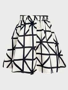 Keke Bloomly 女士几何图案 A 字裙，时尚舒适，适合办公室穿着/通勤休闲，也适合日常外出、聚会、返校季和情人节等场合。 - 黑與白 - 查看 7