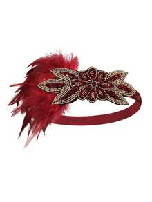 1件 1920年代盖茨比风格羽毛发箍 20年代配饰 咆哮的二十年代羽毛头饰 情人节服装 - 彩色 - 查看 9