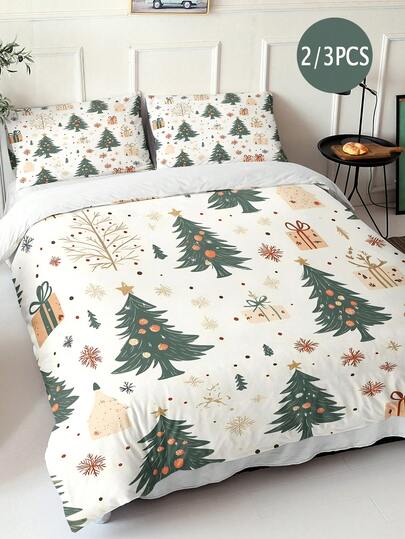 2/3-teiliges Weihnachts-Bettwäsche-Set (1 Bettbezug und 1/2 Kissenbezüge ohne Füllung) - atmungsaktiv, weiche Polyester-Bettwäsche mit Reißverschluss, digitaldruck, Schneemann, Weihnachtsmann, Weihnachtsbaum, Weihnachtsreh, ganzjähriger Komfort - beinhaltet Bettbezug und Kissenbezüge