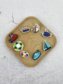 8pcs/Set Ocean Theme Submarine, Anchor Decor Accessories For DIY Sandals, Bracelets, Phone Cases, Suitable For Beach Vacation, Birthday, Holiday Gifts