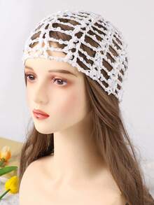 1 件女士时尚镂空钩针亮片帽，适合日常佩戴 - 直條套頭帽 - 查看 16