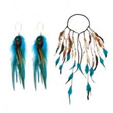A Bohemian-Style Feather Women's Headband For A Seaside Vacation And A Summer Party Back To School - Two-tone Lake Blue - View 13