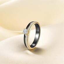 6mm White/Black Ceramic Rings Plus Cubic Zirconia For Women Comfort Fit Engagement Wedding Band Size 5-122025 - 4mm Black+Gold - View 6