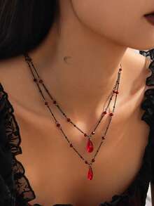 2 piezas Collar con colgante de gota de estilo gótico vintage punk con decoración de borla de metal, collar gargantilla de varias capas para mujer, adecuado para uso diario, fiesta de Halloween, regalo para amigos