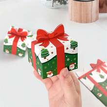 Caja navideña 3D verde para regalos con lazo rojo 3D, decoración festiva, caja sorpresa para regalos - Verde - Ver 2