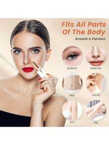 Épilateur facial indolore pour femmes - Appareil électrique avec tête à double anneau pour éliminer les poils follets sur le visage et les lèvres, lumière LED, plaqué or 18 carats, design compact et petit