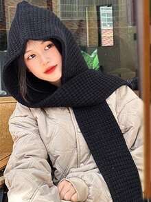 女士秋冬针织围巾帽套装，保暖户外街头风刺绣毛线帽，适合户外活动、滑雪、日常穿着、配饰，情人节礼物