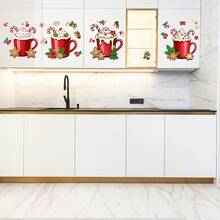 Autocollants de placard à tasse crème de Noël, cannes de bonbon, bonshommes en pain d'épices, sapins de Noël, houx, autocollants muraux PVC amovibles et réutilisables à double face créatifs pour embellir et décorer les portes du salon et de la salle à manger - Multicolore - Voir 5