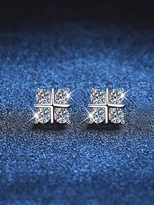 BLOVEMEE 3pcs Luxury 925 Sterling Silver 2ct Moissanite Earrings & Necklace Set, Suitable For Women's Daily Wear, Party, Holiday, Mother's Day, Wedding Anniversary Jewelry Gift - TZ007M - View 3