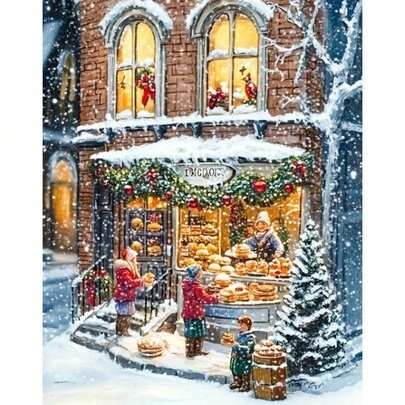 1 Stück 5D Vollbohrung Rund Diamant Malerei Set, 30x40cm Winterlandschaft Thema, Leinwand Material, Rund Diamant Kunsthandwerk für Anfänger, Heim Wand Dekoration Geschenk, Ungerahmtes Diamant Malerei Set für Erwachsene