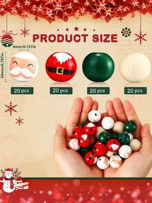 40 件圣诞装饰挂件竹珠，圆形珠子，DIY 手工艺品，装饰品，圣诞珠饰，节日装饰品，圣诞装饰品，圣诞老人吊坠，圣诞礼物房间装饰