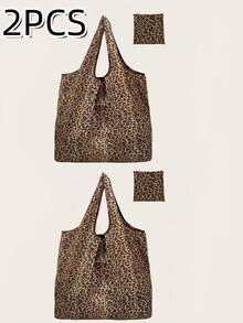 قطعة واحدة حقيبة تسوق كبيرة السعة قابلة للطي بطبعة نمر - من البوليستر المتين، إعادة الاستخدام والحمل، مناسبة للبقالة والملابس والسفر والتسوق كهدية، حقيبة محمولة قابلة للطي