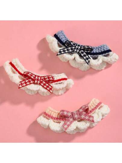 Adorable Pet Bib With Crochet Lace And Charming Bow Tie - Ideal For Daily Use And Festive Occasions