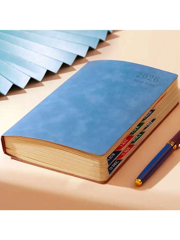 1pc Brave Deer 2026 Self-Discipline Planner - 380 Pages High-Quality Faux Leather Cover, Elegant Blue Design, Monthly & Weekly Layout, Compact Portable Size, Suitable For Time Management & Goal Tracking (Adult)