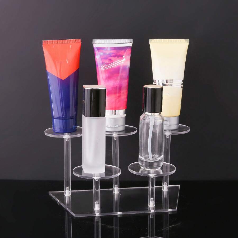 1 pieza, Estante de almacenamiento de cosméticos de acrílico transparente - Soporte de exhibición de varios niveles en forma octagonal, trapezoidal y circular, adecuado para tiendas de cosméticos, mostradores de belleza, almacenamiento de brochas de maquillaje y unidades de exhibición transparentes.