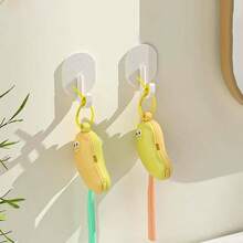 香蕉形牙刷架和旅行盒 - 可爱的笑脸设计，带防尘罩的便携式卫生收纳盒，塑料浴室收纳盒香蕉形牙刷架带牙膏隔层，塑料旅行盒，便携式 ABS 设计 - 居家和旅行必备，独特有趣的礼物创意（黄色、绿色） - 适合家庭、旅行和成人 - 彩色 - 查看 3