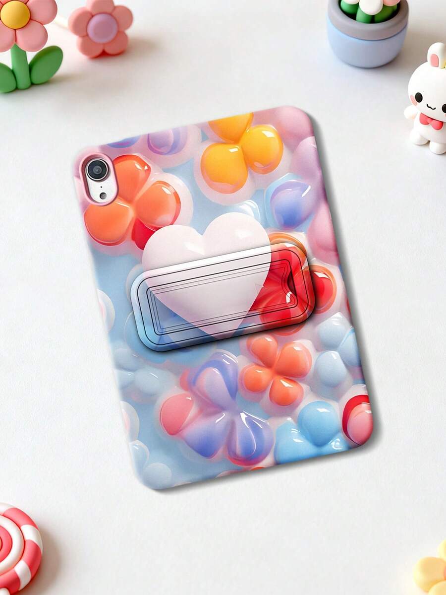 Custodia protettiva con fiori a forma di cuore colorati compatibile con Apple iPad Mini 6/7, Tab A7/A9, Pad 5/5 Pro, con texture morbida, supporto pieghevole e cover protettiva dipinta