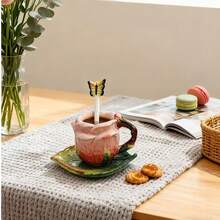 Cốc cà phê Espresso bằng gốm sứ họa tiết động vật và hoa dễ thương 3D, vẽ tay theo phong cách Ý, 90ml/3oz, Phụ kiện cà phê tại nhà/văn phòng/tiệc tùng, trang trí để bàn, quà tặng - Nhiều màu - Xem 20