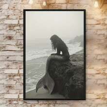 1pc Vintage Mermaid Canvas Wall Art - Nautical Beach Cottage Bathroom Decor, Retro Fantasy Art Print With Wooden Frame, Indoor Home Wall Decoration For Living Room, Bedroom, Office, Kitchen, Bathroom, Nautical Theme Decor, Classic Style Decoration, Wall Art Print, Mermaid Wall Art, Nautical Decor, Retro Mermaid, Beach Art, Wall Decor/Ornament, Bedroom Poster - Multicolor - View 4
