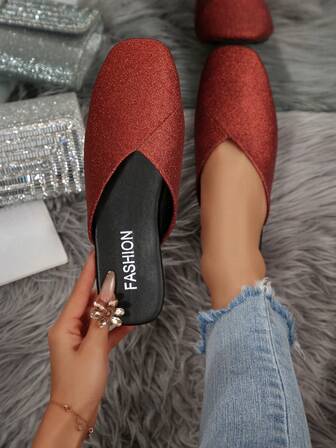 Women's Solid Color Bohemian Elegant Fashion Asymmetrical Flat Leather Slip-On Loafers, Slippers For Home Wear, All Seasons